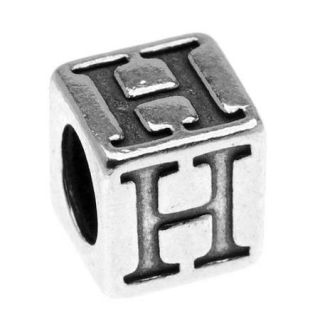 Sterling Silver, Alphabet Cube Bead Letter 'H' 5.5mm, 1 Piece, Antiqued