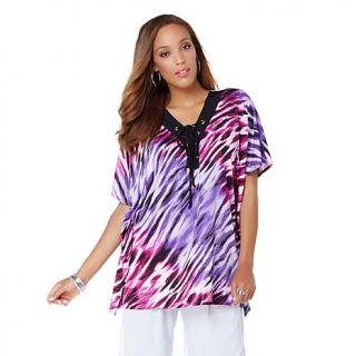 Slinky® Brand Printed Caftan with Lace up Detail   7826066