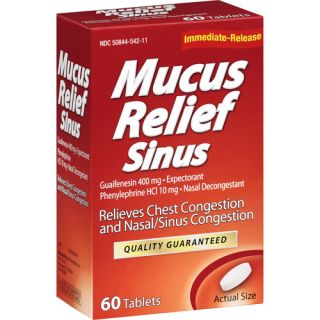 LNK International: Mucus Relief Sinus Tablets Expectorant/Nasal Decongestant, 60 ct
