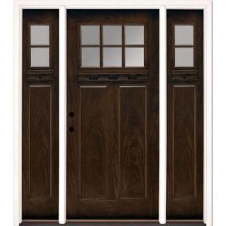Feather River Doors 63.5 in. x 81.625 in. 6 Lite Clear Craftsman Stained Chestnut Mahogany Fiberglass Prehung Front Door with Sidelites FF3791 3A6