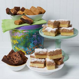 David's Cookies 32 piece Brownies & Crumb Cakes in Floral Tin   8074642