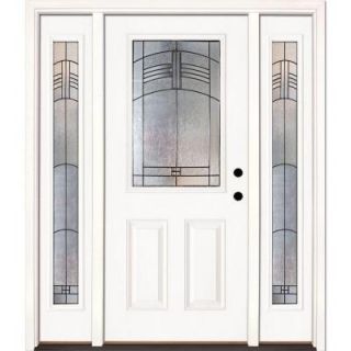 Feather River Doors 67.5 in. x 81.625 in. Rochester Patina 1/2 Lite Unfinished Smooth Fiberglass Prehung Front Door with Sidelites 873190 3B4
