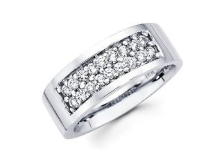 Mens Diamond Anniversary Band 14k White Gold Wedding Ring (0.71 Carat)