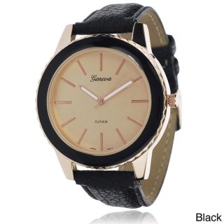 Geneva Platinum Womens Faux Leather Band Watch with Colored Dial