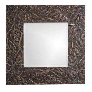 31 in. x 31 in. Wood Framed Mirror in Antique Bronze with Verde and Relief Accents 37041