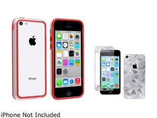 Insten Clear/ Red TPU Rubber Bumper with 3D Triangle Screen Protector Compatible with Apple iPhone 5C 1475247