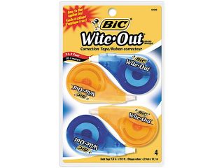 BIC WOTAPP418 Wite Out EZ Correct Correction Tape, Non Refillable, 1/6" x 400", 4/Pack