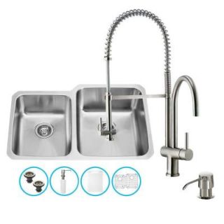 Vigo All in One Undermount Stainless Steel 32 in. 0 Hole Double Bowl Kitchen Sink in Stainless Steel VG15318