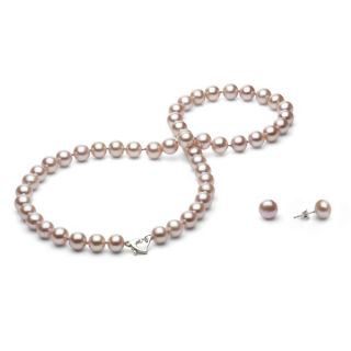DaVonna Silver Pink FW Pearl Necklace and Earring Set with Gift Box (8