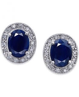 Sapphire (3 ct. t.w.) and Diamond (1/5 ct. t.w.) Stud Earrings in 14k