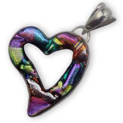 Sterling Silver and Dichroic Glass Cut out Heart Pendant (Mexico)