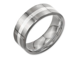 Titanium Sterling Silver Inlay Flat 8mm Polished Band