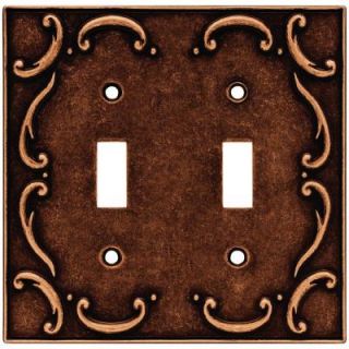 Liberty French Lace 2 Gang Toggle Switch Wall Plate   Sponged Copper 64262