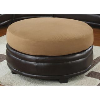 Two tone Round Leatherette and Fabric Ottoman