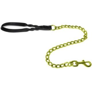 Platinum Pets 4 mm Short Chain Leash with Black Leather Handle in Lime SL4MMCLM