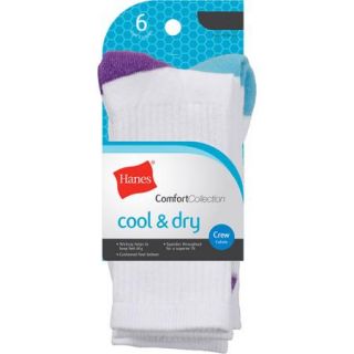 Hanes Ladies Socks Dry Crew Assorted 6 Pack, Size 9 11