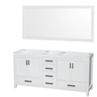 Wyndham Collection Sheffield 72 in. Double Vanity Cabinet with 70 in. Mirror in White WCS141472DWHCXSXXM70