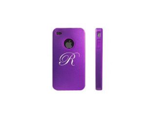Apple iPhone 4 4S 4 Purple D2477 Aluminum & Silicone Case Cover Fancy Letter R