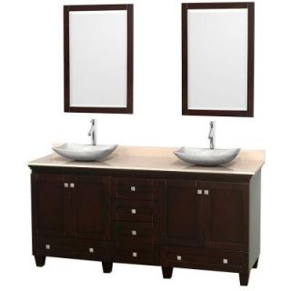 Wyndham Collection Acclaim 72 in. W Double Vanity in Espresso with Marble Vanity Top in Ivory, White Carrara Sinks and 2 Mirrors WCV800072DESIVGS6M24
