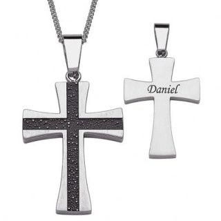 Personalized Engraved Name Cross Stainless Steel Pendant, 20"