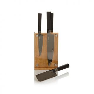 Curtis Stone 5 piece Magnetic Knife Set with Bamboo Block   7779817