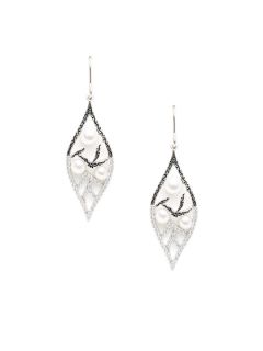 White Pearl & CZ Cutout Marquise Earrings by Tara Pearls Essentials