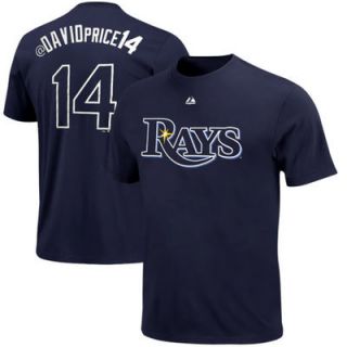 Majestic David Price Tampa Bay Rays #14 Twitter T Shirt   Navy Blue