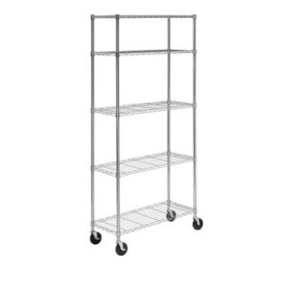 Honey Can Do 14 in L x 36 in W x 72 in H 5 Tier Chrome Shelving Unit with casters SHFX02105