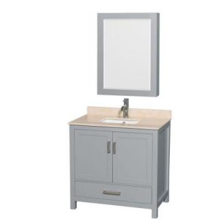 Wyndham Collection Sheffield 36 in. W x 22 in. D Vanity in Gray with Marble Vanity Top in Ivory with White Basin and Cabinet Mirror WCS141436SGYIVUNSMED
