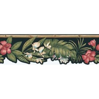 The Wallpaper Company 8 in. x 10 in. Black Tropical Flower Die Cut Border Sample WC1283033S