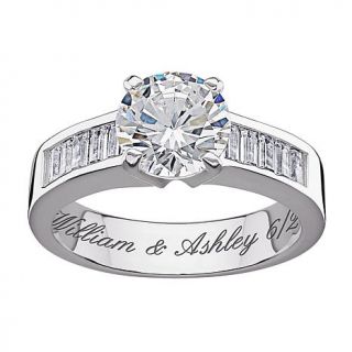 4.96ct Round Brilliant and Baguette CZ Engraved Sterling Silver Engagement Ring   7658415