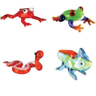 BrainStorm Looking Glass Miniature Glass Figurines, 4 Pack, Dart Frog/Tree Frog/Sidewinder/Chameleon