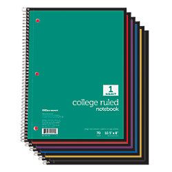 Just Basics Wirebound Notebook 3 Hole Punched 8 x 10 12  1 Subject College Ruled 70 Sheets Assorted Colors Pack Of 6