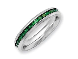 Stainless Steel 4mm May Green Cz Ring, Size 6