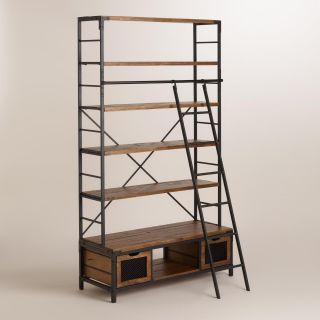 Wood and Metal Bookcase with Ladder