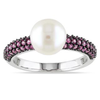 Miadora 10k White Gold Cultured Freshwater Pearl and Pink Sapphire