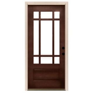 Steves & Sons 32 in. x 80 in. Craftsman 9 Lite Stained Mahogany Wood Prehung Front Door M3109 2 CT WJ 4LH