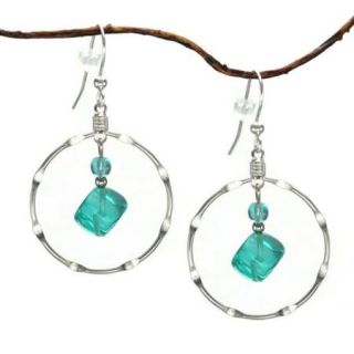 Jewelry by Dawn Large Aqua And Silver Plated Notched Hoop Earrings
