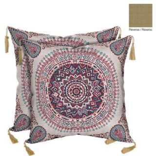 Bombay Outdoors Morocco Berry/Kenya Reversible Square Toss Outdoor Cushion Pillow with Tassels (2 Pack) CF28553A D9B2