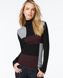 Style & Co. Colorblock Print Turtleneck Sweater, Only at