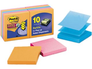 Post it R330 10SSAN Pop Up Notes, 3 x 3, Electric Glow, 10 90 Sheet Pads/Pack