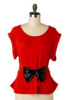 Bows of Sequins Top  Mod Retro Vintage Short Sleeve Shirts