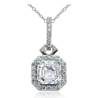 Icz Stonez Sterling Silver Asscher cut Cubic Zirconia Square Halo