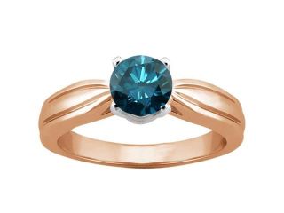 0.55 Ct Round Blue SI1/SI2 Diamond 14K Rose Gold Ring