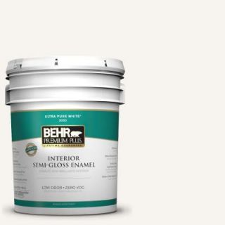 BEHR Premium Plus 5 gal. #PWN 10 Decorator White Zero VOC Semi Gloss Enamel Interior Paint 305005