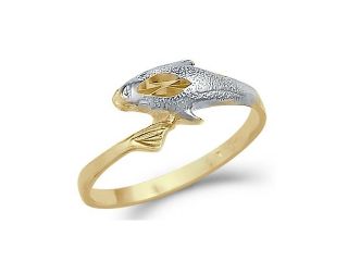 14k Yellow and White Gold Dolphin Fish Small Ring