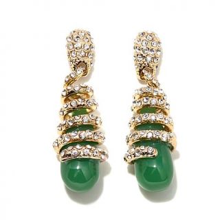 Rita Hayworth Collection Simulated Jade Crystal Spiral Goldtone Drop Earrings   7729461