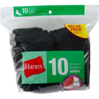 Hanes Ladies Ankle Socks 10 Pack, Black, Size 5 9
