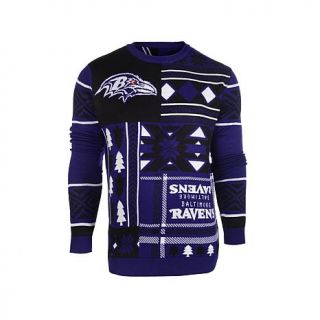 Officially Licensed NFL Patches Crew Neck Ugly Sweater   Ravens   7765897
