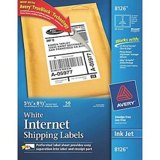 Avery Inkjet Internet Shipping Labels with TrueBlock, 5 1/2 x 8 1/2, White, 50/Box (8126)
